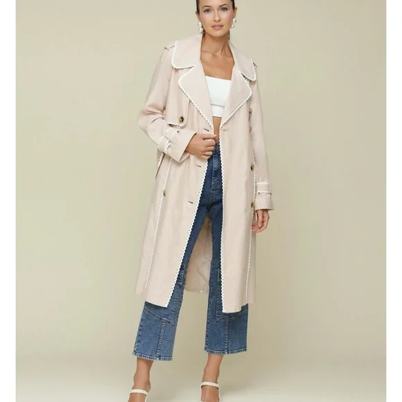 Women's Cream Trench Coat with Belt - Picture 2 of 10